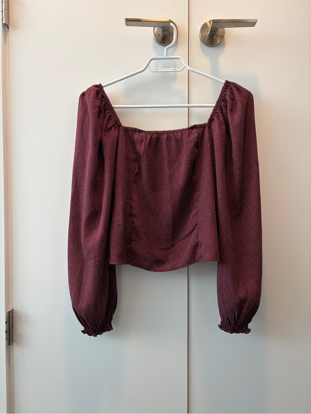 Abercrombie Burgundy Polka Dot Long Sleeve Square Neck Blouse